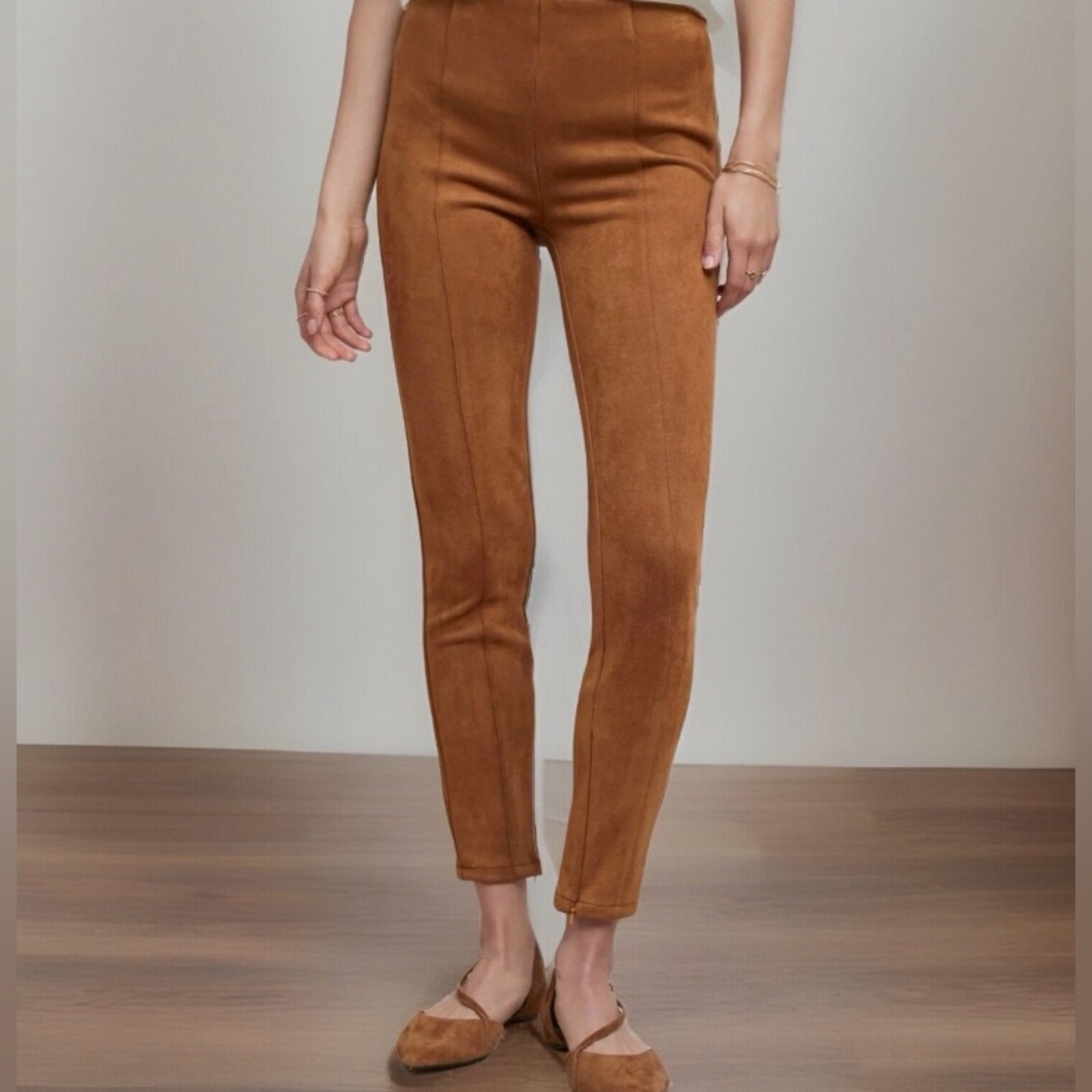 Anthropologie Faux Suede Ankle Zip Skinny Leggings in Cedar Brown Size 28